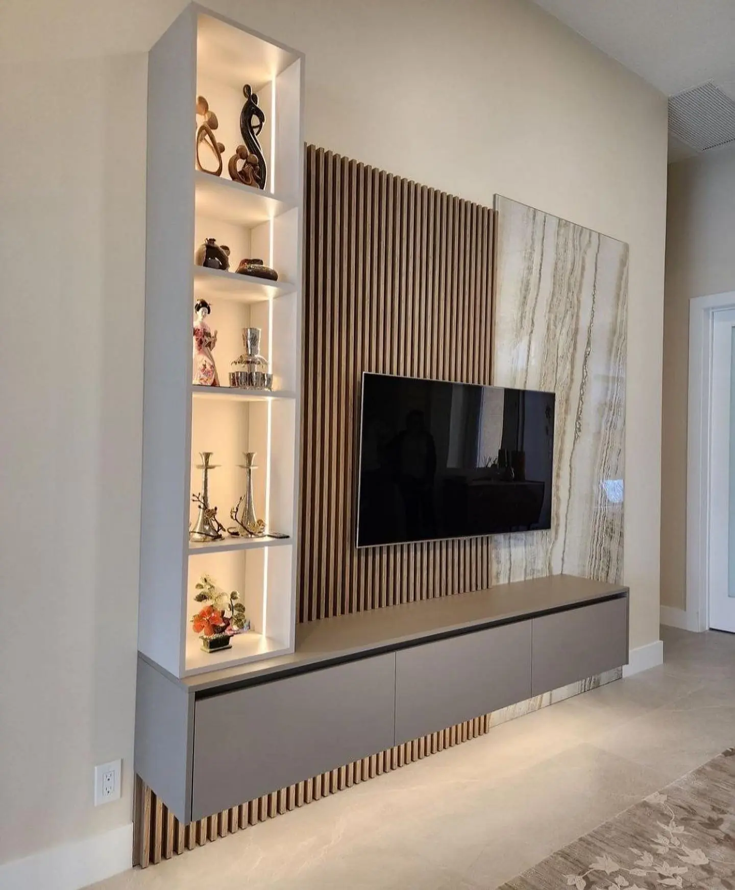 LED TV Wall with Fluted Accents